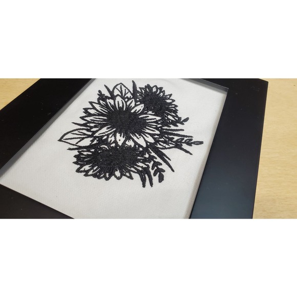 Custom Embroidered 9" x 7" White Black Frame Black Eyee Susan Home Decor Art - Picture 5 of 8